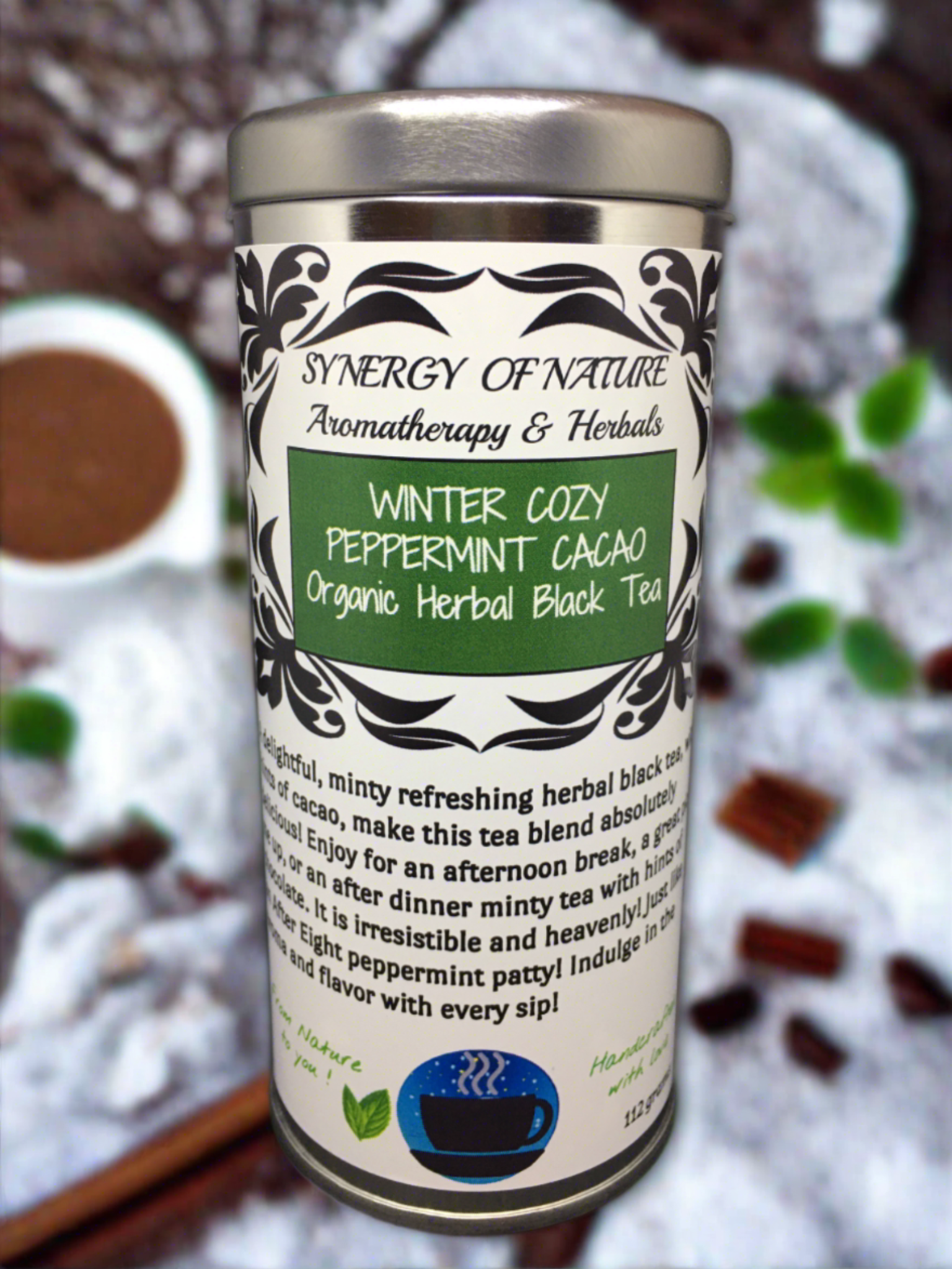 Winter Cozy Peppermint Cacao Organic Herbal Black Tea